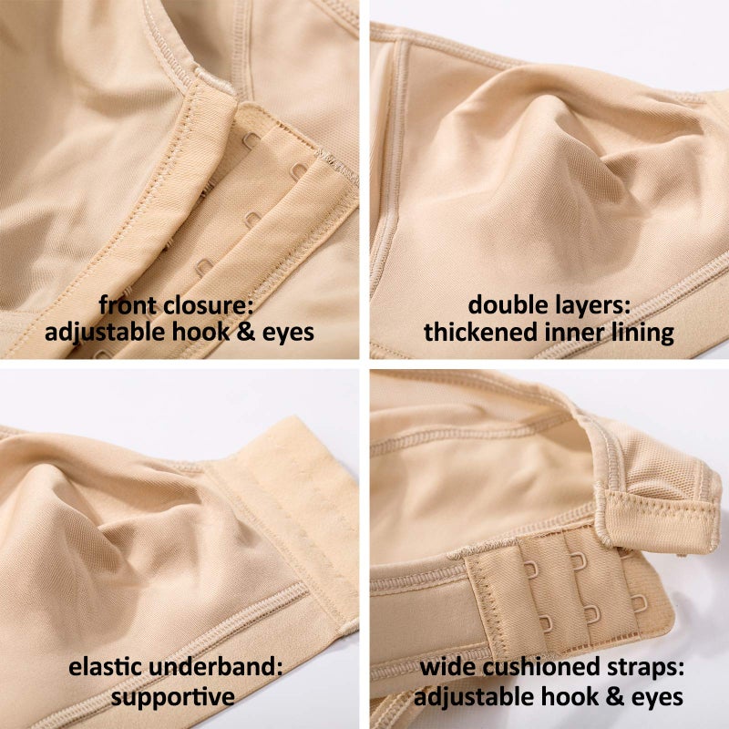 DELIMIRA Women's Front Closure Posture Wireless Back Support Full Coverage Bra Polyamide Polyester Elastane Taupe Tan 40DD - Image 4